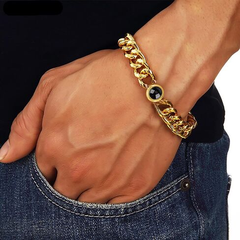 Personalized Photo Bracelet for Men Women Custom Circle Photo Projection Bracelet Cuban Link Bracelet with Picture Inside I Love You in 100 Languages Projection Bracelet for Couple Him Her in Kuwait