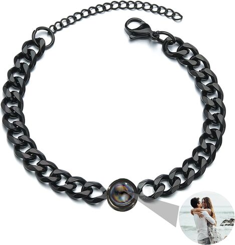 Personalized Photo Bracelet for Men Women Custom Circle Photo Projection Bracelet Cuban Link Bracelet with Picture Inside I Love You in 100 Languages Projection Bracelet for Couple Him Her in Kuwait