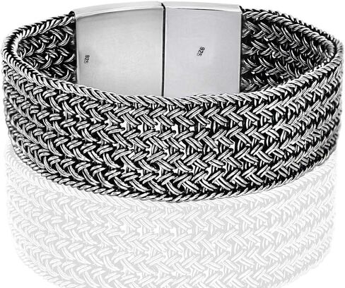 Silver Net - 925 Sterling Silver Braided Wide Men Bracelet – Size 7.5 to 10 inches in Kuwait