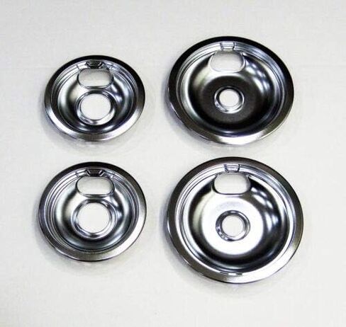 2 X WB32X5075, 2 X WB32X5076 Range Drip Pan, 6 Inch & 8 Inch Chrome-Replaces AP2028294, PS244800, AH244800, DP164, EA244800, AP2028295, PS244801, AH244801, DP165, EA244801 in Saudi Arabia