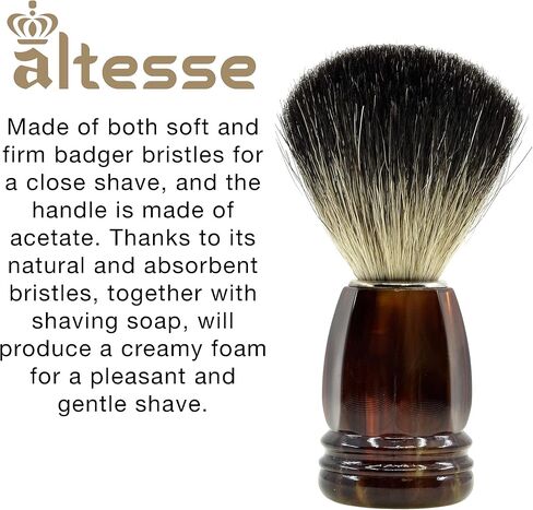 Altesse 75108 European Grey Badger Shaving Brush for Shave Cream, Shaving Soap, Shaving Cream Foam and Lather for Wet Shave With Shaving Razor, Safety Razor, and Straight Razor. Made in France in Saudi Arabia