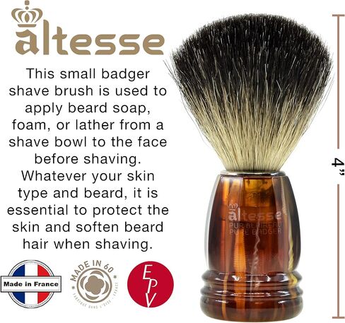 Altesse 75108 European Grey Badger Shaving Brush for Shave Cream, Shaving Soap, Shaving Cream Foam and Lather for Wet Shave With Shaving Razor, Safety Razor, and Straight Razor. Made in France in Saudi Arabia