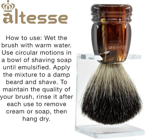Altesse 75108 European Grey Badger Shaving Brush for Shave Cream, Shaving Soap, Shaving Cream Foam and Lather for Wet Shave With Shaving Razor, Safety Razor, and Straight Razor. Made in France in Saudi Arabia