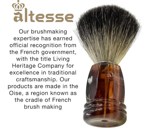 Altesse 75108 European Grey Badger Shaving Brush for Shave Cream, Shaving Soap, Shaving Cream Foam and Lather for Wet Shave With Shaving Razor, Safety Razor, and Straight Razor. Made in France in Saudi Arabia