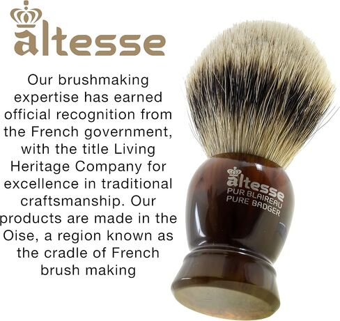 Altesse 75108 European Grey Badger Shaving Brush for Shave Cream, Shaving Soap, Shaving Cream Foam and Lather for Wet Shave With Shaving Razor, Safety Razor, and Straight Razor. Made in France in Saudi Arabia