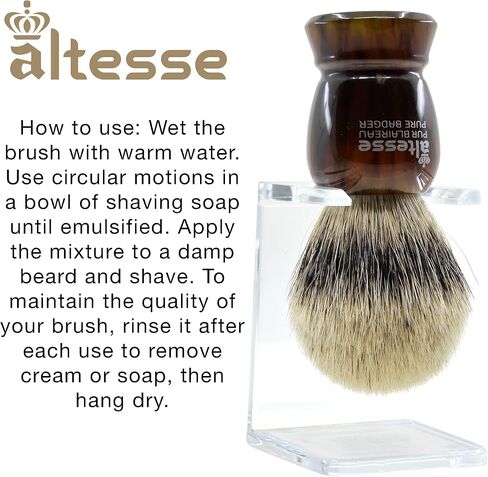 Altesse 75108 European Grey Badger Shaving Brush for Shave Cream, Shaving Soap, Shaving Cream Foam and Lather for Wet Shave With Shaving Razor, Safety Razor, and Straight Razor. Made in France in Saudi Arabia