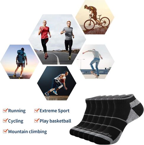 JOYNÉE Mens Low Cut Athletic Cushion Socks Comfort Running Ankle Socks with Moisture Wicking 6 Pack in Saudi Arabia