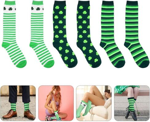 NUOBESTY 3 Pairs St Patricks Day Socks Green Socks Stretchable Clover Socks in Saudi Arabia