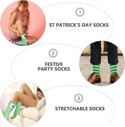 NUOBESTY 3 Pairs St Patricks Day Socks Green Socks Stretchable Clover Socks in Saudi Arabia