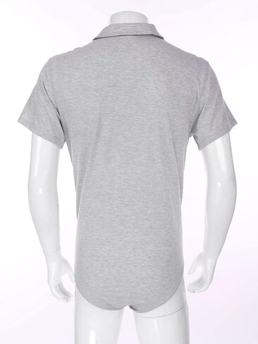 XUNZOO Men Adult Short Sleeve Collared Shirts Cotton Stretch Crotch Button Bodysuit Romper Undershirt in Kuwait