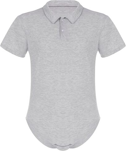 XUNZOO Men Adult Short Sleeve Collared Shirts Cotton Stretch Crotch Button Bodysuit Romper Undershirt in Kuwait