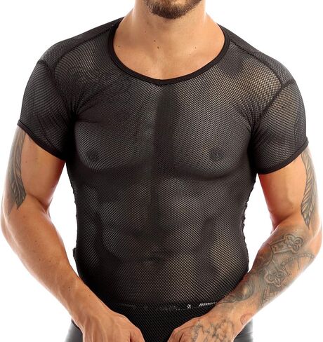 iEFiEL Men Fashion Sexy Mesh See Through T-Shirt Gym Training Workout Tank Top Vest Shirt Clubwear in Saudi Arabia