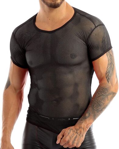 iEFiEL Men Fashion Sexy Mesh See Through T-Shirt Gym Training Workout Tank Top Vest Shirt Clubwear in Saudi Arabia