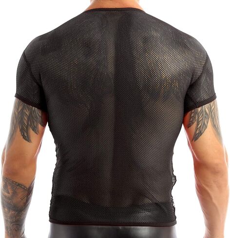 iEFiEL Men Fashion Sexy Mesh See Through T-Shirt Gym Training Workout Tank Top Vest Shirt Clubwear in Saudi Arabia