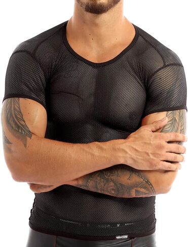 iEFiEL Men Fashion Sexy Mesh See Through T-Shirt Gym Training Workout Tank Top Vest Shirt Clubwear in Saudi Arabia
