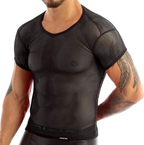 iEFiEL Men Fashion Sexy Mesh See Through T-Shirt Gym Training Workout Tank Top Vest Shirt Clubwear in Saudi Arabia