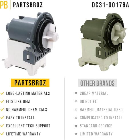 DC31-00187A DC31-00178A Washer Drain Pump Motor by PartsBroz - Compatible Samsung Washing Machine Parts - Replaces AP6977256 DC31-00178D 4958525 - 120V, 80W, 60HZ, 1.1A Upgraded Replacement Part in Saudi Arabia