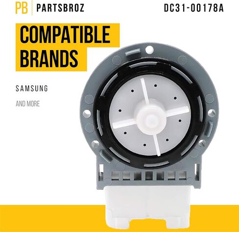 DC31-00187A DC31-00178A Washer Drain Pump Motor by PartsBroz - Compatible Samsung Washing Machine Parts - Replaces AP6977256 DC31-00178D 4958525 - 120V, 80W, 60HZ, 1.1A Upgraded Replacement Part in Saudi Arabia
