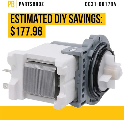DC31-00187A DC31-00178A Washer Drain Pump Motor by PartsBroz - Compatible Samsung Washing Machine Parts - Replaces AP6977256 DC31-00178D 4958525 - 120V, 80W, 60HZ, 1.1A Upgraded Replacement Part in Saudi Arabia