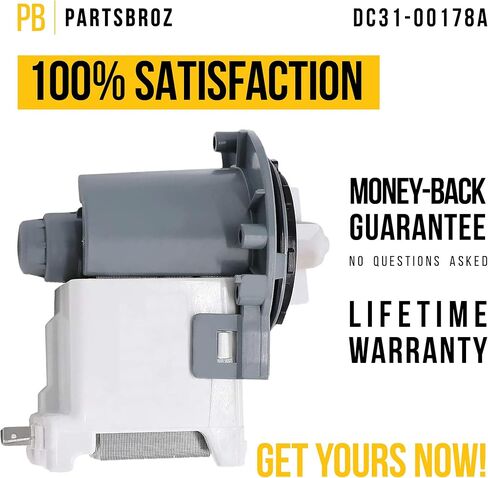 DC31-00187A DC31-00178A Washer Drain Pump Motor by PartsBroz - Compatible Samsung Washing Machine Parts - Replaces AP6977256 DC31-00178D 4958525 - 120V, 80W, 60HZ, 1.1A Upgraded Replacement Part in Saudi Arabia