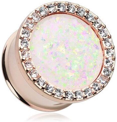 Covet Jewelry Rose Gold Opal Elegance Multi-Gem Ear Gauge Plug in Saudi Arabia