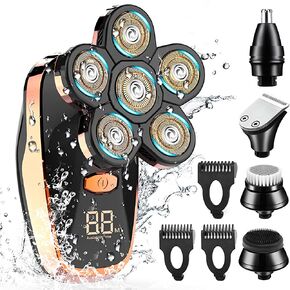 Head Shavers for Bald Men, CHLANT 5-in-1 Electric Shaver for Men Wet and Dry Electric Razor Waterproof Cordless Rechargeable, Multifunctional Shaving Machine Grooming Kit Nose Ear Hair Beard Trimmer in Saudi Arabia