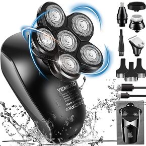 Head Shavers for Bald Men 5 in 1 Electric Rotary Shaver Grooming Kits IPX7 Waterproof Head Shaver Razor with Beard - Hair - Nose Trimmer - Facial Clean - Massage Brush in Saudi Arabia