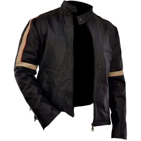 Mens Ray Cruise War Worlds Vintage Cafe Racer Biker Leather Jacket Brown/Black in Saudi Arabia