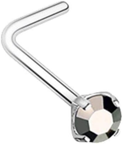 Covet Jewelry Prong Set Iridescent Gem Top Steel L-Shaped Nose Ring in Saudi Arabia