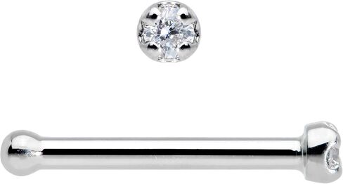 18 Gauge 1/4" Solid 14k White Gold 1.5mm (0.015 cttw) Genuine Diamond Nose Stud Bone in Saudi Arabia