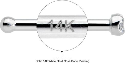 18 Gauge 1/4" Solid 14k White Gold 1.5mm (0.015 cttw) Genuine Diamond Nose Stud Bone in Saudi Arabia