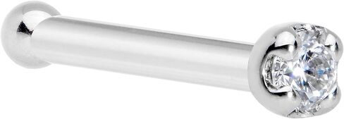 18 Gauge 1/4" Solid 14k White Gold 1.5mm (0.015 cttw) Genuine Diamond Nose Stud Bone in Saudi Arabia