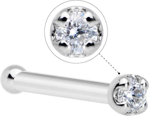 18 Gauge 1/4" Solid 14k White Gold 1.5mm (0.015 cttw) Genuine Diamond Nose Stud Bone in Saudi Arabia