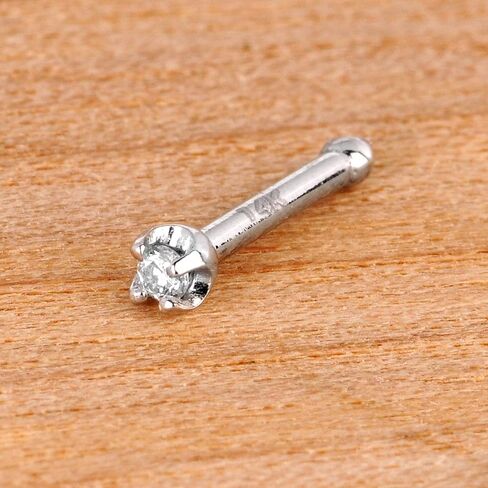 18 Gauge 1/4" Solid 14k White Gold 1.5mm (0.015 cttw) Genuine Diamond Nose Stud Bone in Saudi Arabia