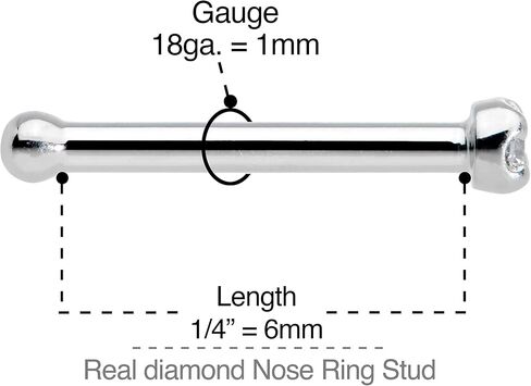 18 Gauge 1/4" Solid 14k White Gold 1.5mm (0.015 cttw) Genuine Diamond Nose Stud Bone in Saudi Arabia