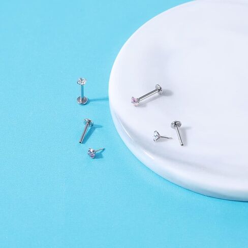 ZS 16G Stainless Steel Pushin Lip Rings, Colorful CZ Forward Helix Earring, Length 6/8/10mm Labret Monroe Medusa Piercing Jewelry for Women Men in Kuwait