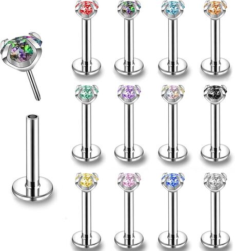 ZS 16G Stainless Steel Pushin Lip Rings, Colorful CZ Forward Helix Earring, Length 6/8/10mm Labret Monroe Medusa Piercing Jewelry for Women Men in Kuwait
