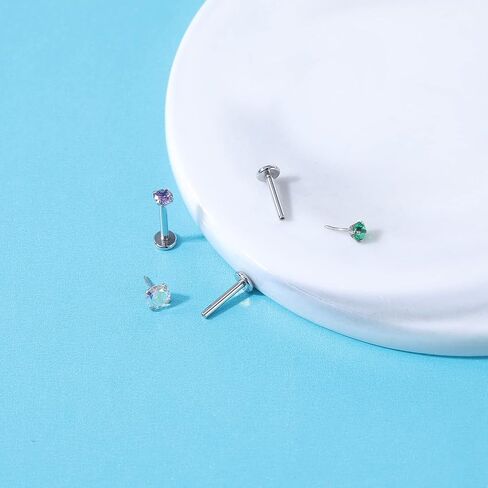 ZS 16G Stainless Steel Pushin Lip Rings, Colorful CZ Forward Helix Earring, Length 6/8/10mm Labret Monroe Medusa Piercing Jewelry for Women Men in Kuwait