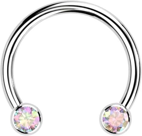 Covet Jewelry Titanium Threadless Horseshoe, Circular Barbells with Front Facing Bezel Set CZ in Saudi Arabia