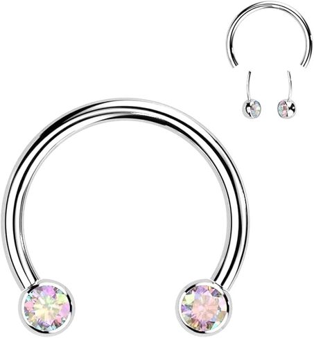 Covet Jewelry Titanium Threadless Horseshoe, Circular Barbells with Front Facing Bezel Set CZ in Saudi Arabia