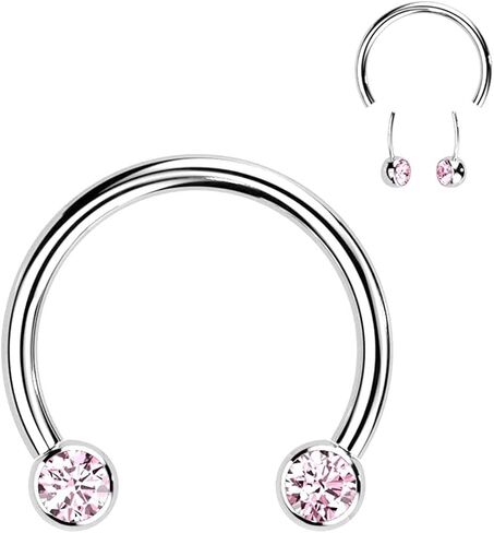 Covet Jewelry Titanium Threadless Horseshoe, Circular Barbells with Front Facing Bezel Set CZ in Saudi Arabia