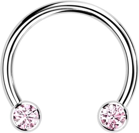 Covet Jewelry Titanium Threadless Horseshoe, Circular Barbells with Front Facing Bezel Set CZ in Saudi Arabia