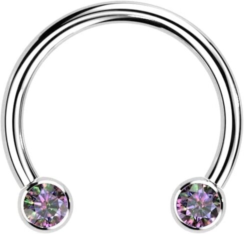 Covet Jewelry Titanium Threadless Horseshoe, Circular Barbells with Front Facing Bezel Set CZ in Saudi Arabia