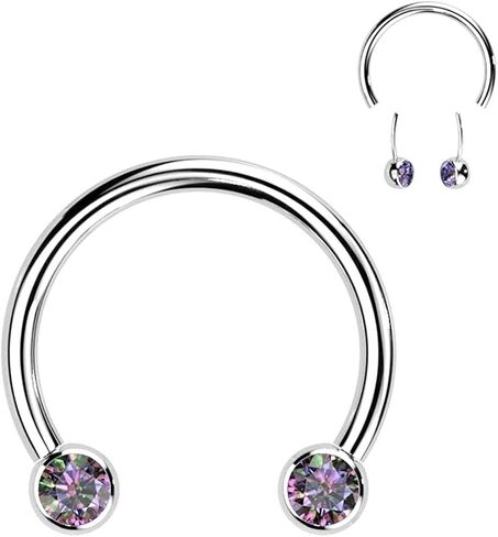 Covet Jewelry Titanium Threadless Horseshoe, Circular Barbells with Front Facing Bezel Set CZ in Saudi Arabia
