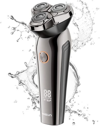 Electric Razor for Men, YASUN Men's Rotary Shaver, Wet/Dry IPX7 Waterproof Electric Shavers for Men with Pop-up Beard Trimmer, Cordless Rechargeable Mens Razor - YS3900 Chrome in Kuwait