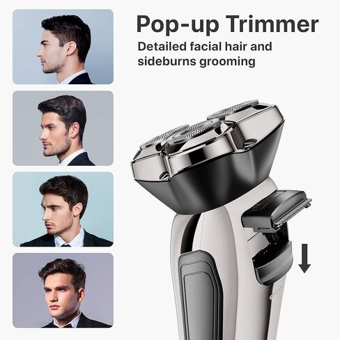 Electric Razor for Men, YASUN Men's Rotary Shaver, Wet/Dry IPX7 Waterproof Electric Shavers for Men with Pop-up Beard Trimmer, Cordless Rechargeable Mens Razor - YS3900 Chrome in Kuwait