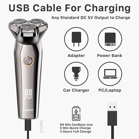 Electric Razor for Men, YASUN Men's Rotary Shaver, Wet/Dry IPX7 Waterproof Electric Shavers for Men with Pop-up Beard Trimmer, Cordless Rechargeable Mens Razor - YS3900 Chrome in Kuwait