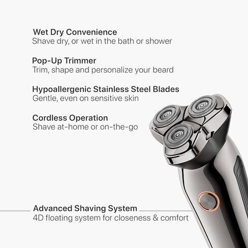 Electric Razor for Men, YASUN Men's Rotary Shaver, Wet/Dry IPX7 Waterproof Electric Shavers for Men with Pop-up Beard Trimmer, Cordless Rechargeable Mens Razor - YS3900 Chrome in Kuwait