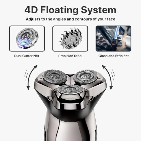 Electric Razor for Men, YASUN Men's Rotary Shaver, Wet/Dry IPX7 Waterproof Electric Shavers for Men with Pop-up Beard Trimmer, Cordless Rechargeable Mens Razor - YS3900 Chrome in Kuwait
