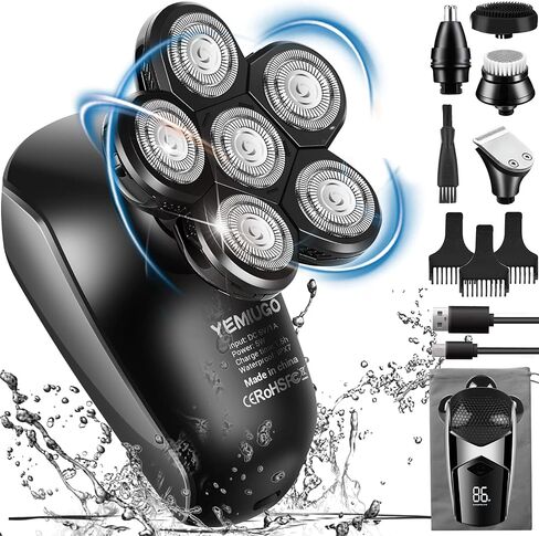 Head Shavers for Bald Men 5 in 1 Electric Rotary Shaver Grooming Kits IPX7 Waterproof Head Shaver Razor with Beard - Hair - Nose Trimmer - Facial Clean - Massage Brush in Saudi Arabia